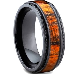 Metal Masters Men's Black Titanium Real Koa Wood Inlay Milgrain Band Sz 8